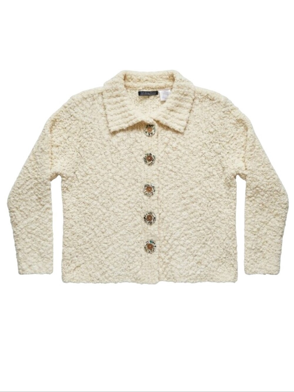 Vintage Bouclé Knit Cream Mother of Pearl Buttons Cardigan Winding River Y2K
